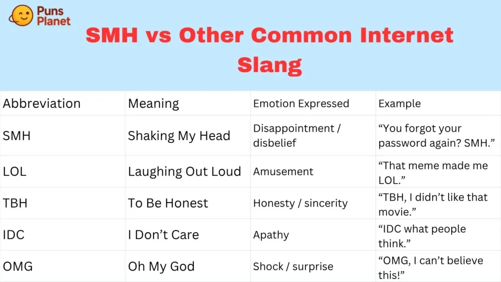 SMH vs Other Common Internet Slang